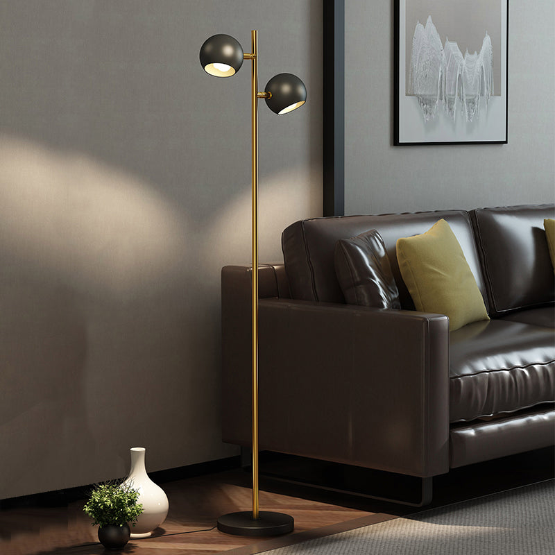 Simplicity Domed Shade Stand Up Light Metal 2 Lights Living Room Floor Lamp in Black and Gold Black Clearhalo 'Floor Lamps' 'Lamps' Lighting' 979299