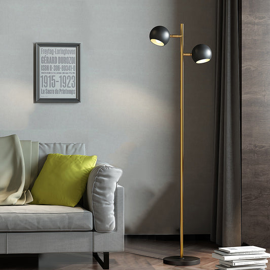 Simplicity Domed Shade Stand Up Light Metal 2 Lights Living Room Floor Lamp in Black and Gold Clearhalo 'Floor Lamps' 'Lamps' Lighting' 979300