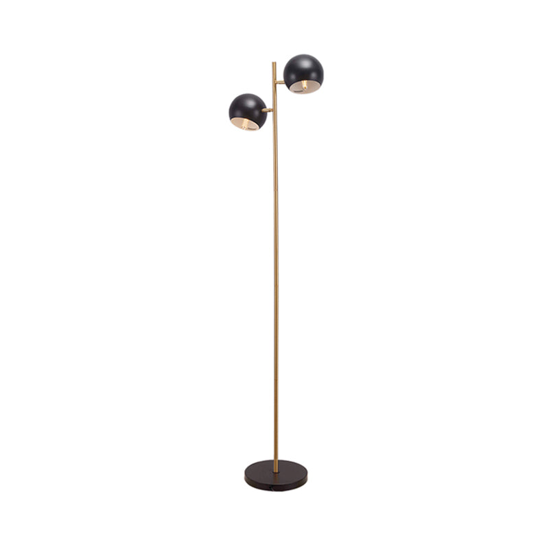 Simplicity Domed Shade Stand Up Light Metal 2 Lights Living Room Floor Lamp in Black and Gold Clearhalo 'Floor Lamps' 'Lamps' Lighting' 979301