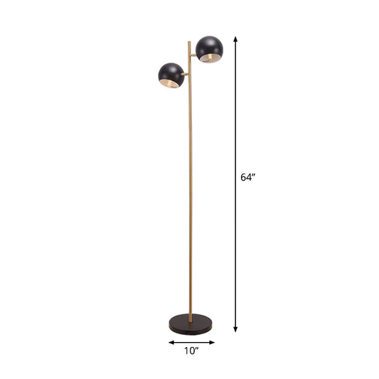 Simplicity Domed Shade Stand Up Light Metal 2 Lights Living Room Floor Lamp in Black and Gold Clearhalo 'Floor Lamps' 'Lamps' Lighting' 979302