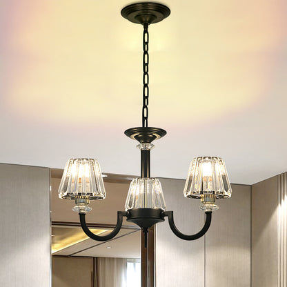 Prismatic Crystal Cone Shade Chandelier Modern 3/6-Light Restaurant Hanging Lamp in Black 3 Black Clearhalo 'Ceiling Lights' 'Chandeliers' 'Modern Chandeliers' 'Modern' Lighting' 979467