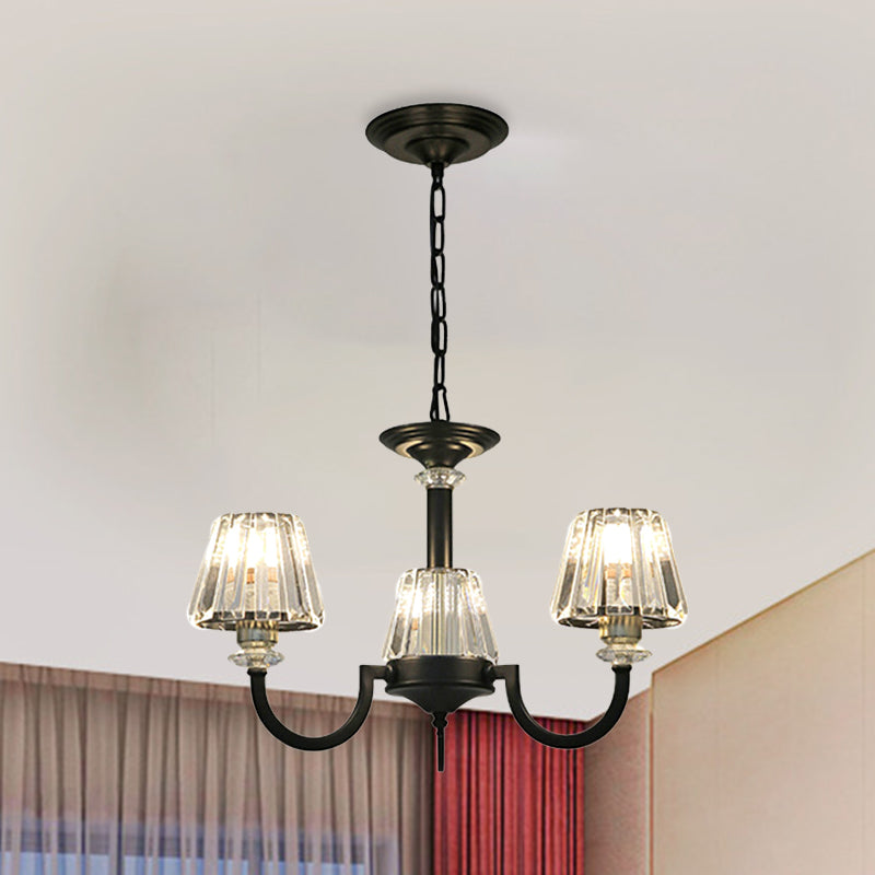 Prismatic Crystal Cone Shade Chandelier Modern 3/6-Light Restaurant Hanging Lamp in Black Clearhalo 'Ceiling Lights' 'Chandeliers' 'Modern Chandeliers' 'Modern' Lighting' 979468