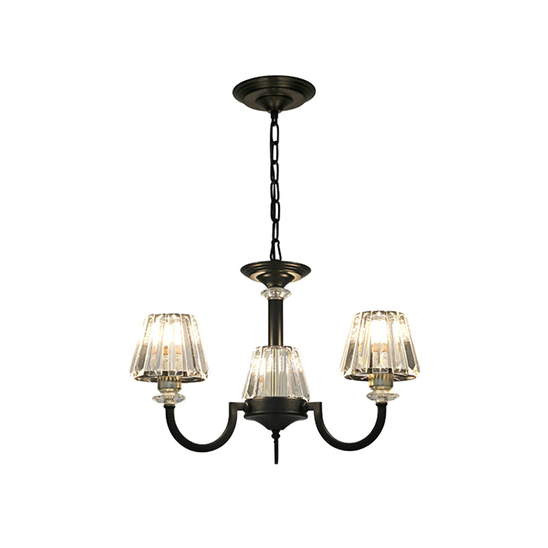 Prismatic Crystal Cone Shade Chandelier Modern 3/6-Light Restaurant Hanging Lamp in Black Clearhalo 'Ceiling Lights' 'Chandeliers' 'Modern Chandeliers' 'Modern' Lighting' 979469