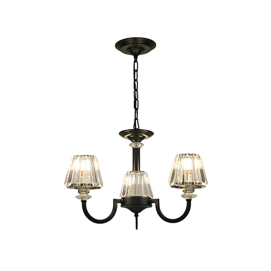 Prismatic Crystal Cone Shade Chandelier Modern 3/6-Light Restaurant Hanging Lamp in Black Clearhalo 'Ceiling Lights' 'Chandeliers' 'Modern Chandeliers' 'Modern' Lighting' 979469