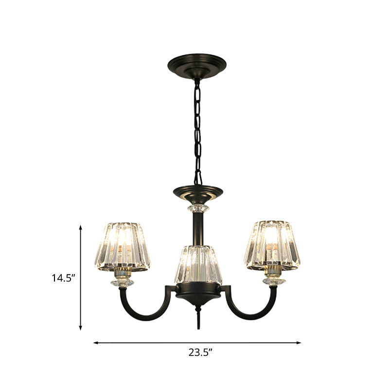 Prismatic Crystal Cone Shade Chandelier Modern 3/6-Light Restaurant Hanging Lamp in Black Clearhalo 'Ceiling Lights' 'Chandeliers' 'Modern Chandeliers' 'Modern' Lighting' 979470