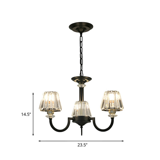 Prismatic Crystal Cone Shade Chandelier Modern 3/6-Light Restaurant Hanging Lamp in Black Clearhalo 'Ceiling Lights' 'Chandeliers' 'Modern Chandeliers' 'Modern' Lighting' 979470