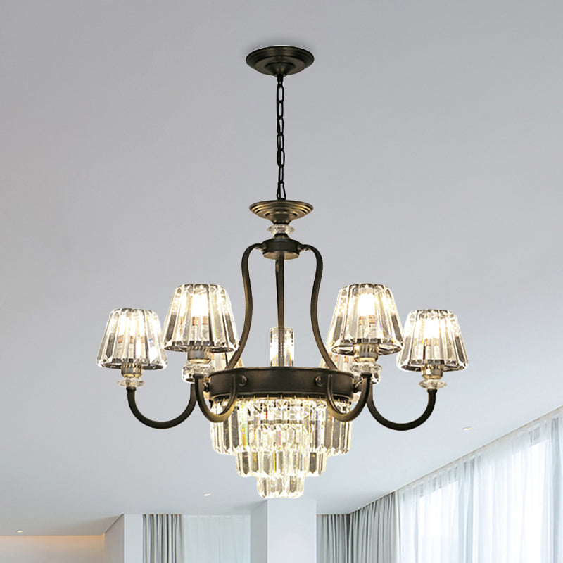 Prismatic Crystal Cone Shade Chandelier Modern 3/6-Light Restaurant Hanging Lamp in Black Clearhalo 'Ceiling Lights' 'Chandeliers' 'Modern Chandeliers' 'Modern' Lighting' 979472