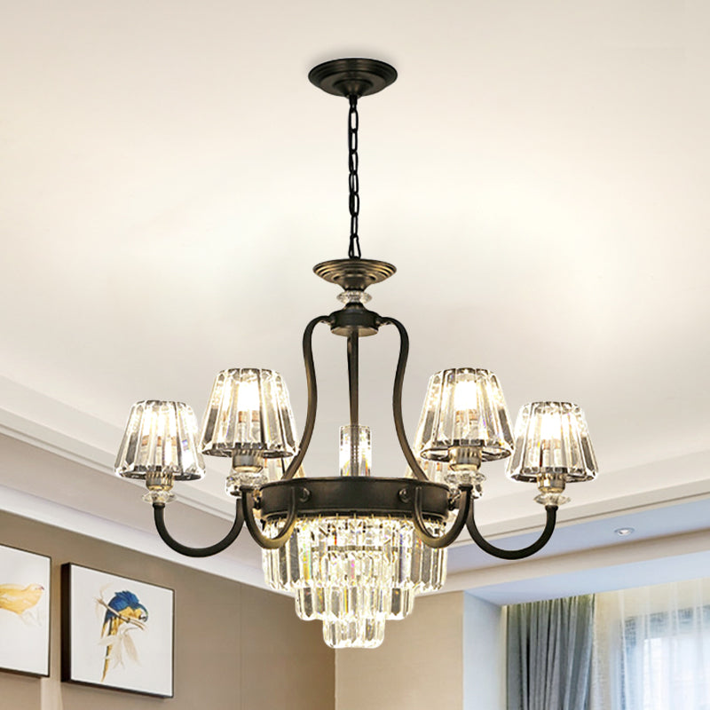Prismatic Crystal Cone Shade Chandelier Modern 3/6-Light Restaurant Hanging Lamp in Black Clearhalo 'Ceiling Lights' 'Chandeliers' 'Modern Chandeliers' 'Modern' Lighting' 979473