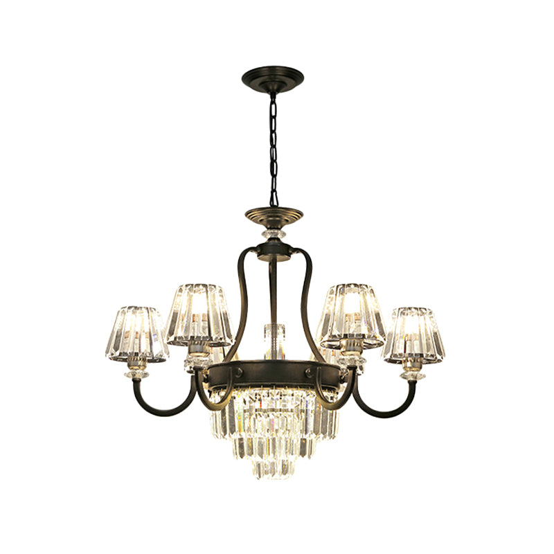 Prismatic Crystal Cone Shade Chandelier Modern 3/6-Light Restaurant Hanging Lamp in Black Clearhalo 'Ceiling Lights' 'Chandeliers' 'Modern Chandeliers' 'Modern' Lighting' 979474