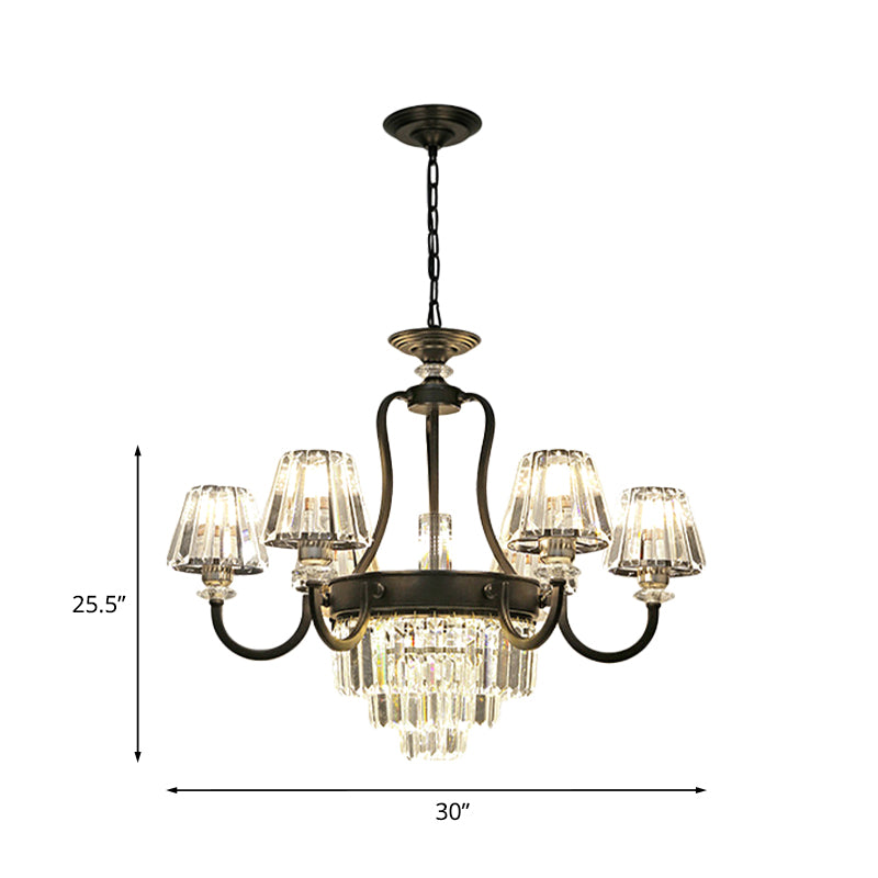 Prismatic Crystal Cone Shade Chandelier Modern 3/6-Light Restaurant Hanging Lamp in Black Clearhalo 'Ceiling Lights' 'Chandeliers' 'Modern Chandeliers' 'Modern' Lighting' 979475