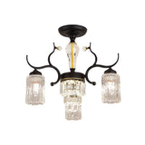 Cylindrical Bedroom Semi Flush Chandelier Contemporary Crystal 3/6 Heads Black Ceiling Mount Lamp Clearhalo 'Ceiling Lights' 'Close To Ceiling Lights' 'Close to ceiling' 'Semi-flushmount' Lighting' 979478