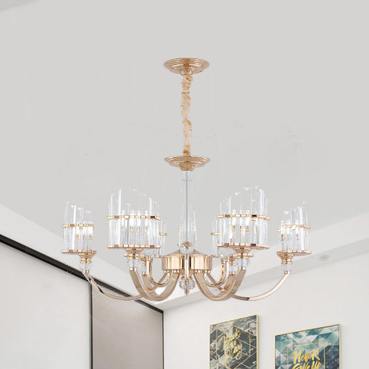 Gold Swoop Arm Chandelier Light Modern Style Crystal Prism 6 Lights Dining Table Suspension Lamp Gold Clearhalo 'Ceiling Lights' 'Chandeliers' 'Modern Chandeliers' 'Modern' Lighting' 979502