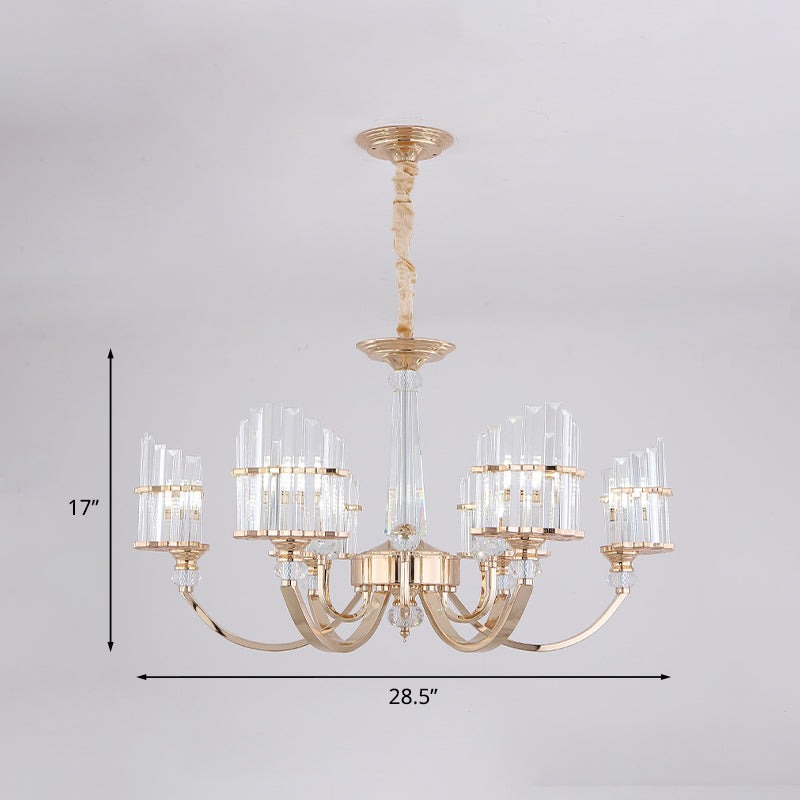 Gold Swoop Arm Chandelier Light Modern Style Crystal Prism 6 Lights Dining Table Suspension Lamp Clearhalo 'Ceiling Lights' 'Chandeliers' 'Modern Chandeliers' 'Modern' Lighting' 979505