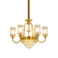 6-Light Pillar Hanging Chandelier Postmodern Gold Textured Glass Pendant Lamp with Tiered Crystal Prism Clearhalo 'Ceiling Lights' 'Chandeliers' Lighting' options 979507