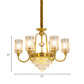 6-Light Pillar Hanging Chandelier Postmodern Gold Textured Glass Pendant Lamp with Tiered Crystal Prism Clearhalo 'Ceiling Lights' 'Chandeliers' Lighting' options 979509
