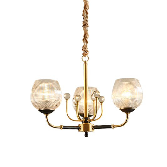 Ribbed Glass Snifter Cup Pendant Lamp Postmodern 3/6 Heads Dining Room Up Chandelier in Brass Clearhalo 'Ceiling Lights' 'Chandeliers' 'Modern Chandeliers' 'Modern' Lighting' 979529