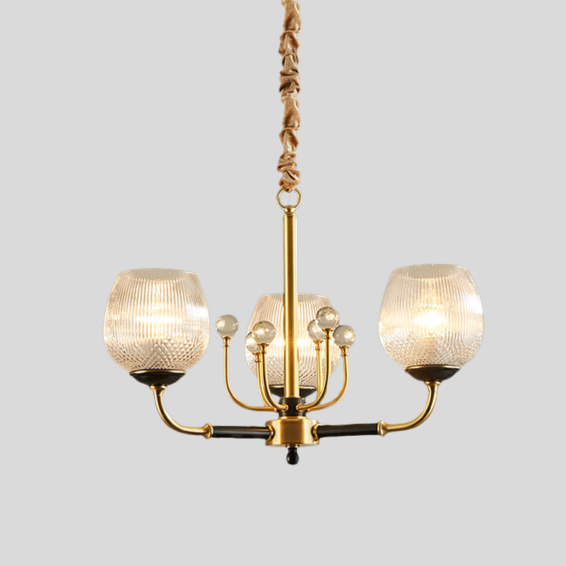 Ribbed Glass Snifter Cup Pendant Lamp Postmodern 3/6 Heads Dining Room Up Chandelier in Brass Clearhalo 'Ceiling Lights' 'Chandeliers' 'Modern Chandeliers' 'Modern' Lighting' 979530