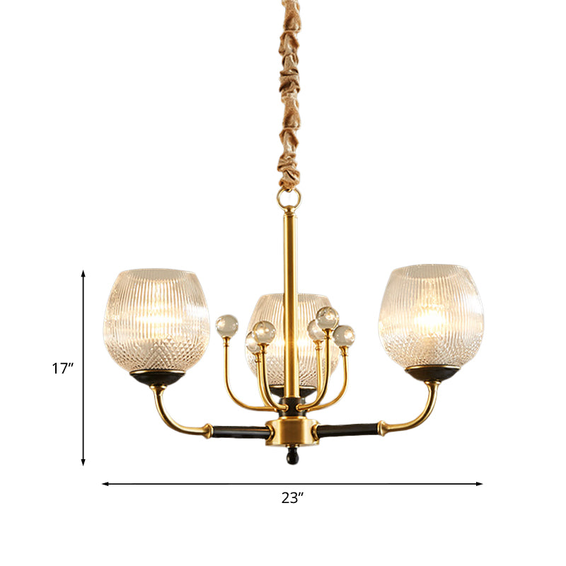 Ribbed Glass Snifter Cup Pendant Lamp Postmodern 3/6 Heads Dining Room Up Chandelier in Brass Clearhalo 'Ceiling Lights' 'Chandeliers' 'Modern Chandeliers' 'Modern' Lighting' 979531