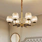 Ribbed Glass Snifter Cup Pendant Lamp Postmodern 3/6 Heads Dining Room Up Chandelier in Brass 6 Brass Clearhalo 'Ceiling Lights' 'Chandeliers' 'Modern Chandeliers' 'Modern' Lighting' 979532
