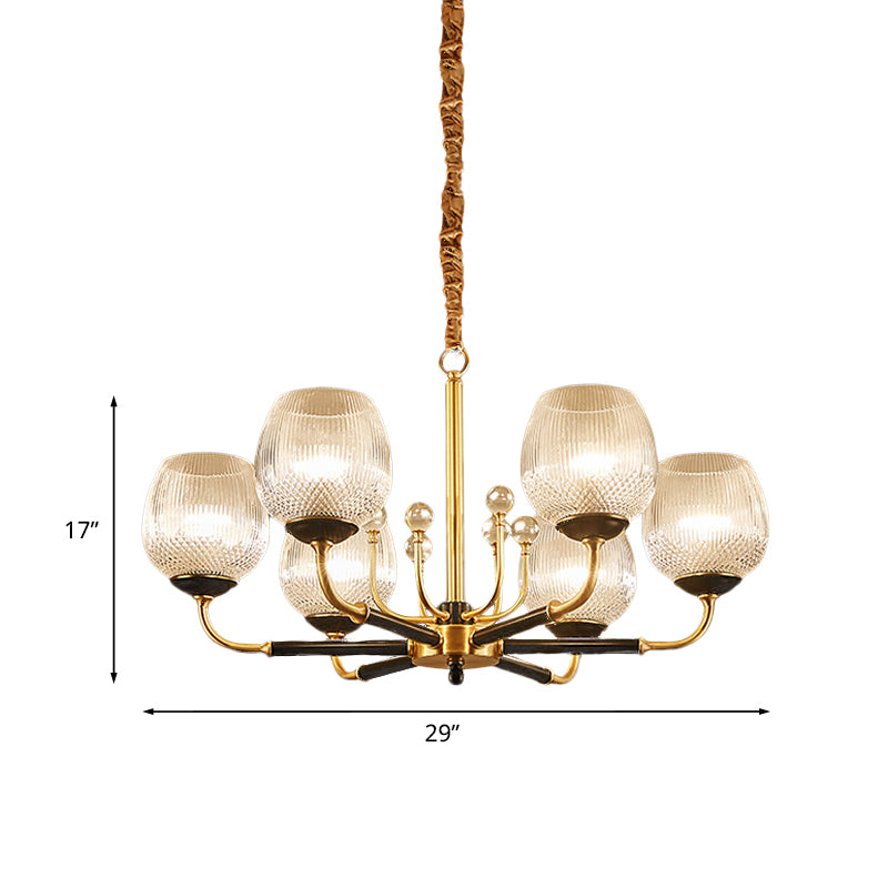Ribbed Glass Snifter Cup Pendant Lamp Postmodern 3/6 Heads Dining Room Up Chandelier in Brass Clearhalo 'Ceiling Lights' 'Chandeliers' 'Modern Chandeliers' 'Modern' Lighting' 979536