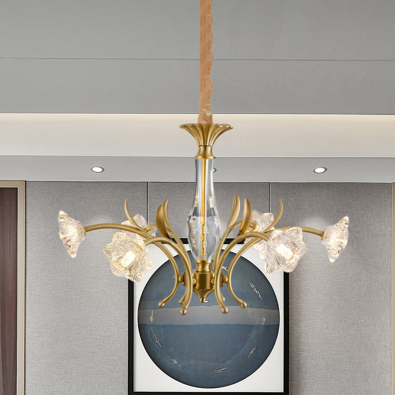 Gold 6-Light Hanging Pendant Postmodern Crystal Flowers Chandelier Lamp over Dining Table Gold Clearhalo 'Ceiling Lights' 'Chandeliers' 'Modern Chandeliers' 'Modern' Lighting' 979537