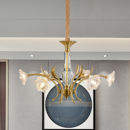 Gold 6-Light Hanging Pendant Postmodern Crystal Flowers Chandelier Lamp over Dining Table Gold Clearhalo 'Ceiling Lights' 'Chandeliers' 'Modern Chandeliers' 'Modern' Lighting' 979537