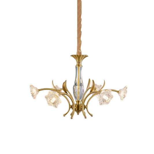 Gold 6-Light Hanging Pendant Postmodern Crystal Flowers Chandelier Lamp over Dining Table Clearhalo 'Ceiling Lights' 'Chandeliers' 'Modern Chandeliers' 'Modern' Lighting' 979539