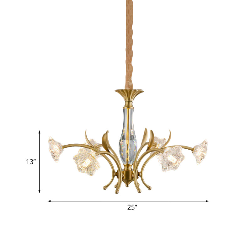Gold 6-Light Hanging Pendant Postmodern Crystal Flowers Chandelier Lamp over Dining Table Clearhalo 'Ceiling Lights' 'Chandeliers' 'Modern Chandeliers' 'Modern' Lighting' 979540