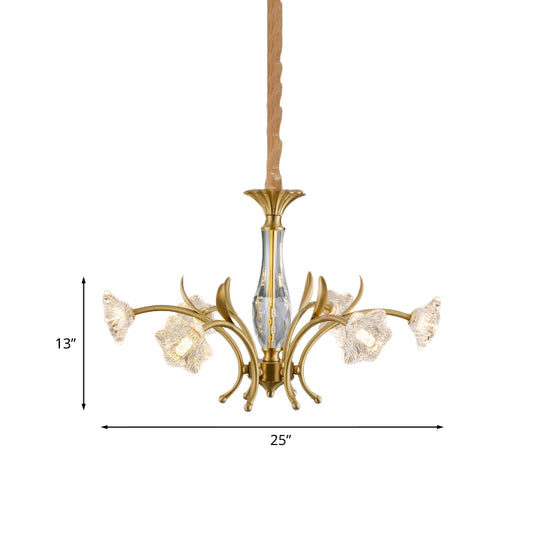 Gold 6-Light Hanging Pendant Postmodern Crystal Flowers Chandelier Lamp over Dining Table Clearhalo 'Ceiling Lights' 'Chandeliers' 'Modern Chandeliers' 'Modern' Lighting' 979540