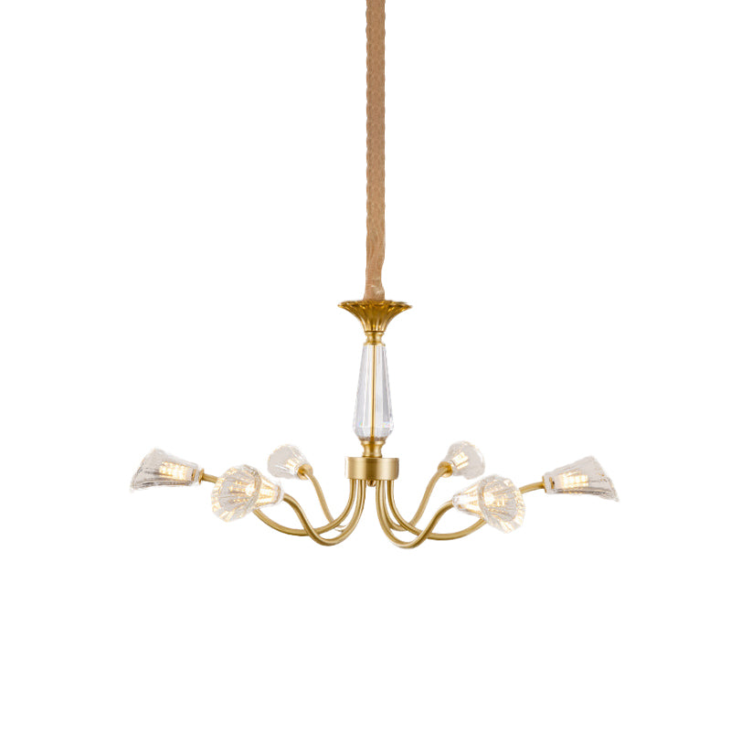 6-Head Burst Design Cone Chandelier Postmodern Gold Ribbed Crystal Hanging Light Fixture Clearhalo 'Ceiling Lights' 'Chandeliers' 'Modern Chandeliers' 'Modern' Lighting' 979551