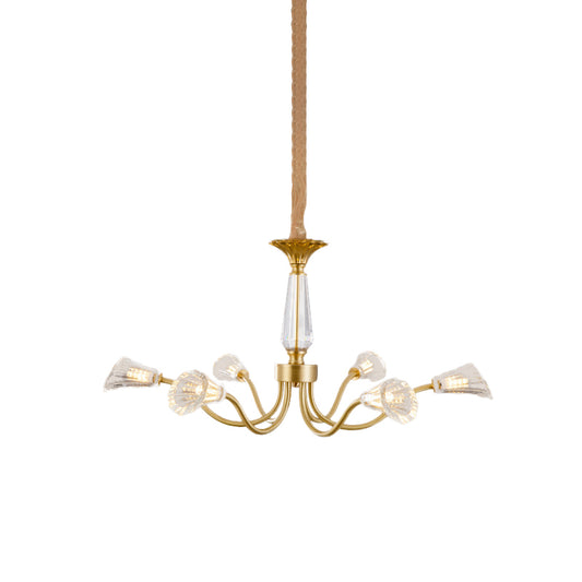 6-Head Burst Design Cone Chandelier Postmodern Gold Ribbed Crystal Hanging Light Fixture Clearhalo 'Ceiling Lights' 'Chandeliers' 'Modern Chandeliers' 'Modern' Lighting' 979551