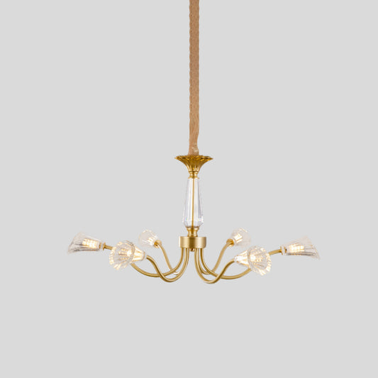6-Head Burst Design Cone Chandelier Postmodern Gold Ribbed Crystal Hanging Light Fixture Clearhalo 'Ceiling Lights' 'Chandeliers' 'Modern Chandeliers' 'Modern' Lighting' 979552