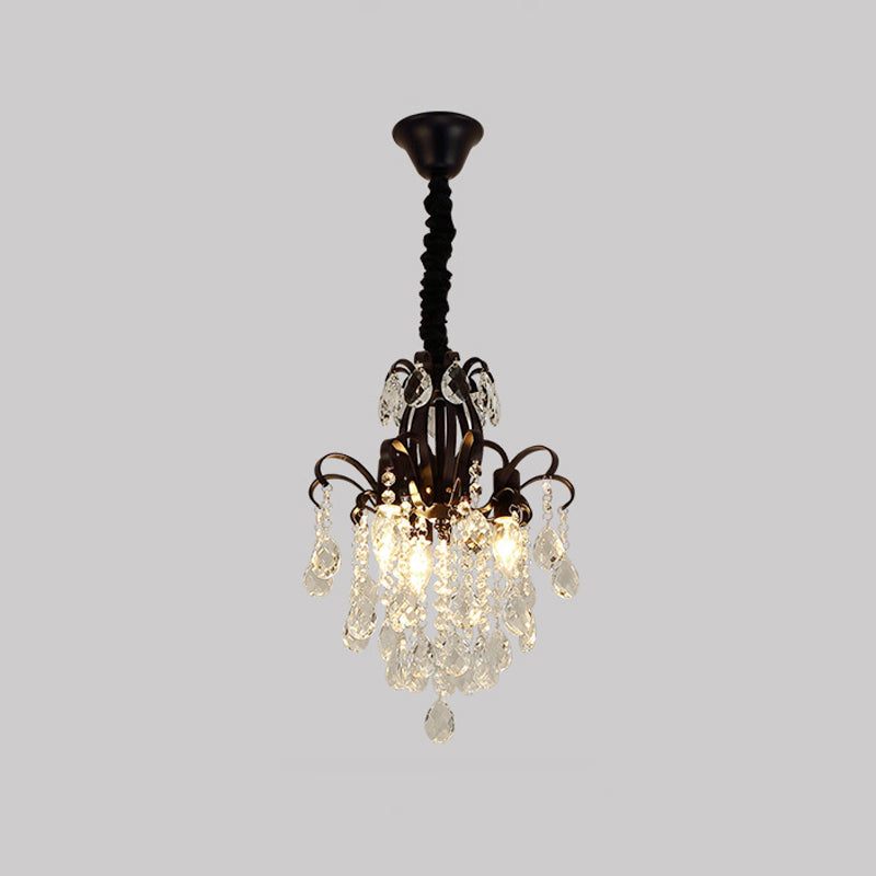 Black Finish Candelabra Hanging Chandelier Modernist 3 Heads Crystal Drop Pendulum Light Clearhalo 'Ceiling Lights' 'Chandeliers' 'Modern Chandeliers' 'Modern' Lighting' 979596