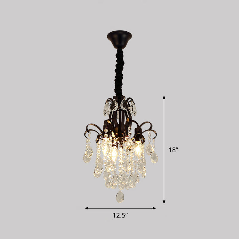 Black Finish Candelabra Hanging Chandelier Modernist 3 Heads Crystal Drop Pendulum Light Clearhalo 'Ceiling Lights' 'Chandeliers' 'Modern Chandeliers' 'Modern' Lighting' 979597
