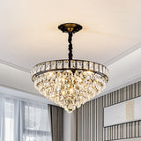 6-Head Bedroom Hanging Lighting Modernism Black Finish Ceiling Chandelier with Conic Crystal Drip Shade Black Clearhalo 'Ceiling Lights' 'Chandeliers' 'Modern Chandeliers' 'Modern' Lighting' 979602