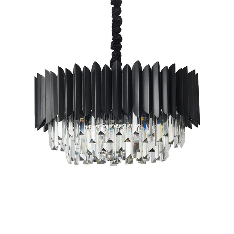 Modern Drum Pendulum Light Crystal Prisms 4-Bulb Living Room Hanging Chandelier in Black Clearhalo 'Ceiling Lights' 'Chandeliers' 'Modern Chandeliers' 'Modern' Lighting' 979607