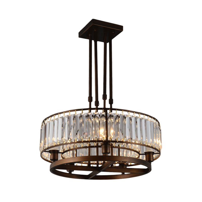 Round Semi Flush Mount Modern Crystal Rectangle 5 Heads Coffee Ceiling Light Fixture Clearhalo 'Ceiling Lights' 'Close To Ceiling Lights' 'Close to ceiling' 'Semi-flushmount' Lighting' 979616