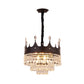 Crown Shape Metal Suspension Lighting Contemporary 4 Bulbs Black Finish Pendant Chandelier with Crystal Droplet Clearhalo 'Ceiling Lights' 'Chandeliers' 'Modern Chandeliers' 'Modern' Lighting' 979620