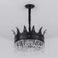 Crown Shape Metal Suspension Lighting Contemporary 4 Bulbs Black Finish Pendant Chandelier with Crystal Droplet Clearhalo 'Ceiling Lights' 'Chandeliers' 'Modern Chandeliers' 'Modern' Lighting' 979623