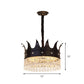 Crown Shape Metal Suspension Lighting Contemporary 4 Bulbs Black Finish Pendant Chandelier with Crystal Droplet Clearhalo 'Ceiling Lights' 'Chandeliers' 'Modern Chandeliers' 'Modern' Lighting' 979626