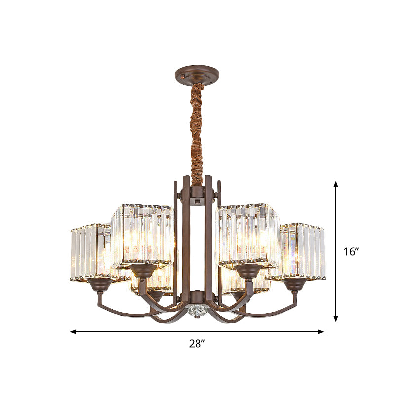 Cuboid Shape Dining Room Chandelier Crystal Block 3/6 Lights Modernist Pendant Lamp Fixture in Coffee Clearhalo 'Ceiling Lights' 'Chandeliers' 'Modern Chandeliers' 'Modern' Lighting' 979643