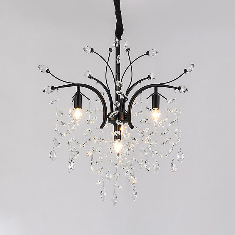 Branching Beveled Crystal Pendant Light Kit Modernism 4 Bulbs Black Finish Candle Chandelier Lamp Clearhalo 'Ceiling Lights' 'Chandeliers' 'Modern Chandeliers' 'Modern' Lighting' 979655