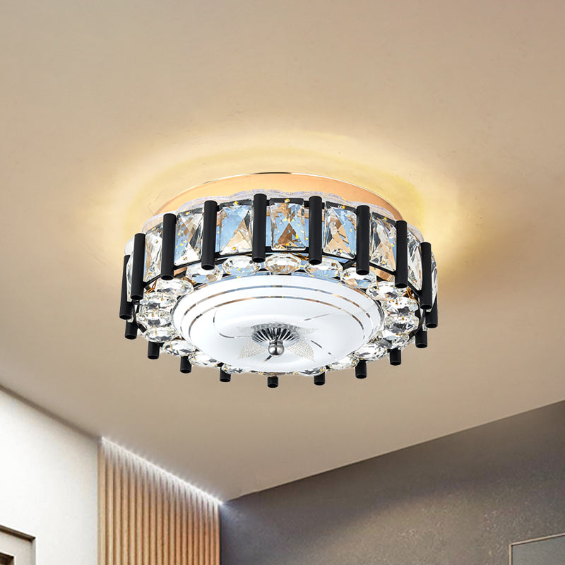 Modern Round Ceiling Mounted Fixture Crystal Block LED Corridor Flush Lighting in Black Clearhalo 'Ceiling Lights' 'Close To Ceiling Lights' 'Close to ceiling' 'Flush mount' Lighting' 979671