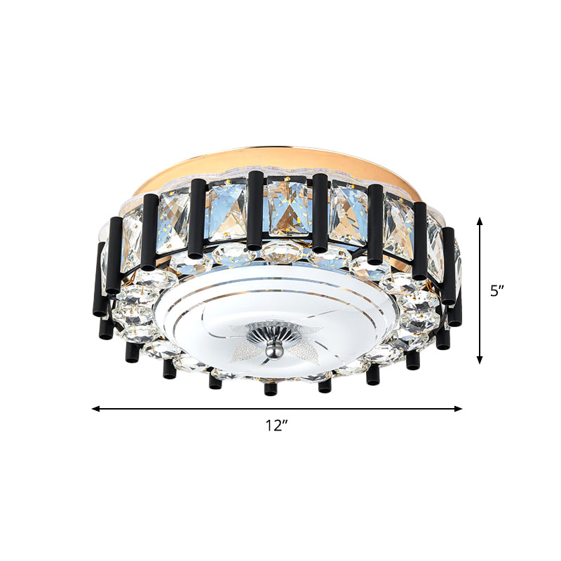 Modern Round Ceiling Mounted Fixture Crystal Block LED Corridor Flush Lighting in Black Clearhalo 'Ceiling Lights' 'Close To Ceiling Lights' 'Close to ceiling' 'Flush mount' Lighting' 979673