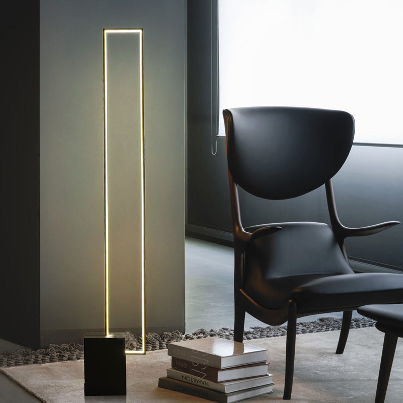 Metallic Rectangle Frame Reading Floor Lamp Minimal LED Black Standing Light for Bedroom Black Clearhalo 'Floor Lamps' 'Lamps' Lighting' 979725