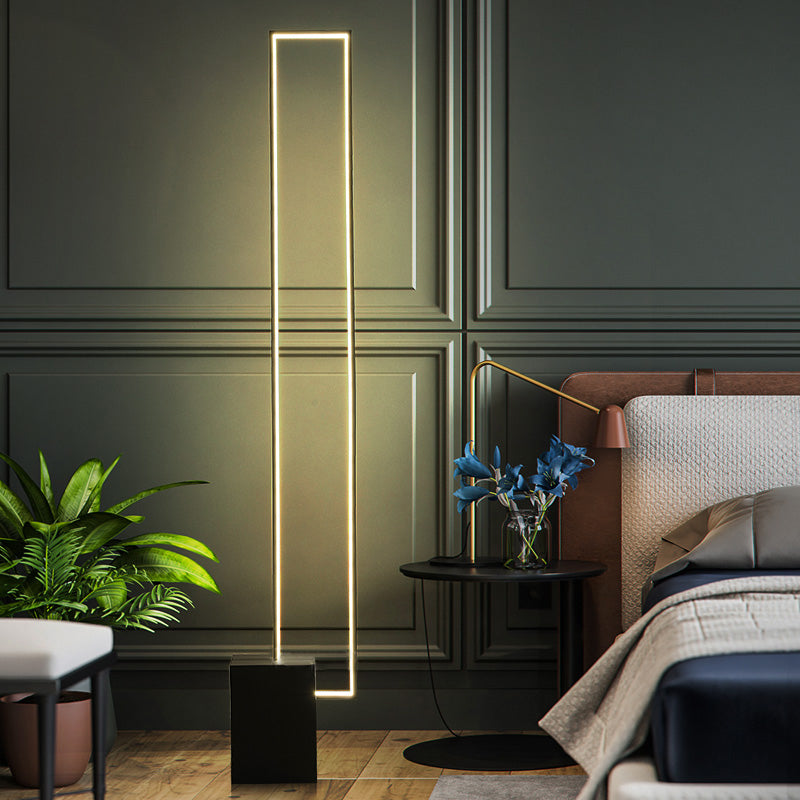 Metallic Rectangle Frame Reading Floor Lamp Minimal LED Black Standing Light for Bedroom Clearhalo 'Floor Lamps' 'Lamps' Lighting' 979726