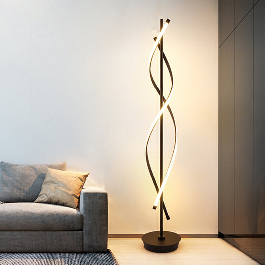 Black Twist Standing Lamp Simple LED Metallic Reading Floor Lighting in Warm/White Light Black Clearhalo 'Floor Lamps' 'Lamps' Lighting' 979746