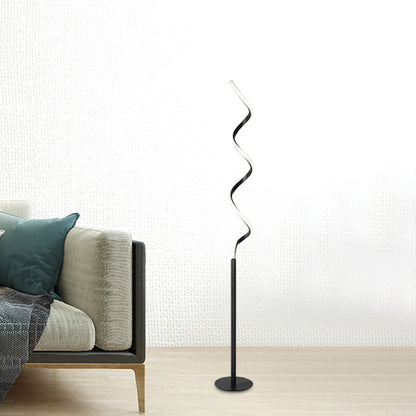 Spiral Shaped Floor Reading Light Modern Metal LED Bedroom Standing Lamp in Black/White Black Clearhalo 'Floor Lamps' 'Lamps' Lighting' 979750