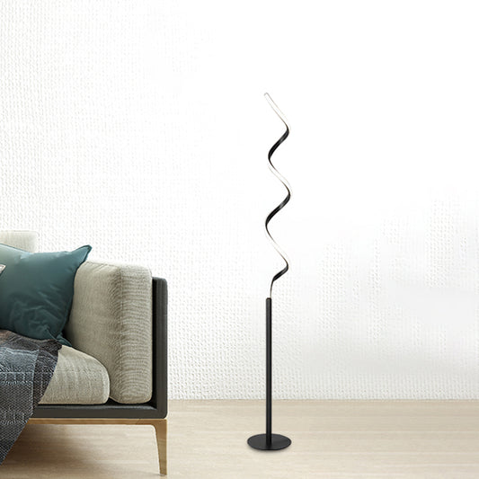 Spiral Shaped Floor Reading Light Modern Metal LED Bedroom Standing Lamp in Black/White Black Clearhalo 'Floor Lamps' 'Lamps' Lighting' 979750