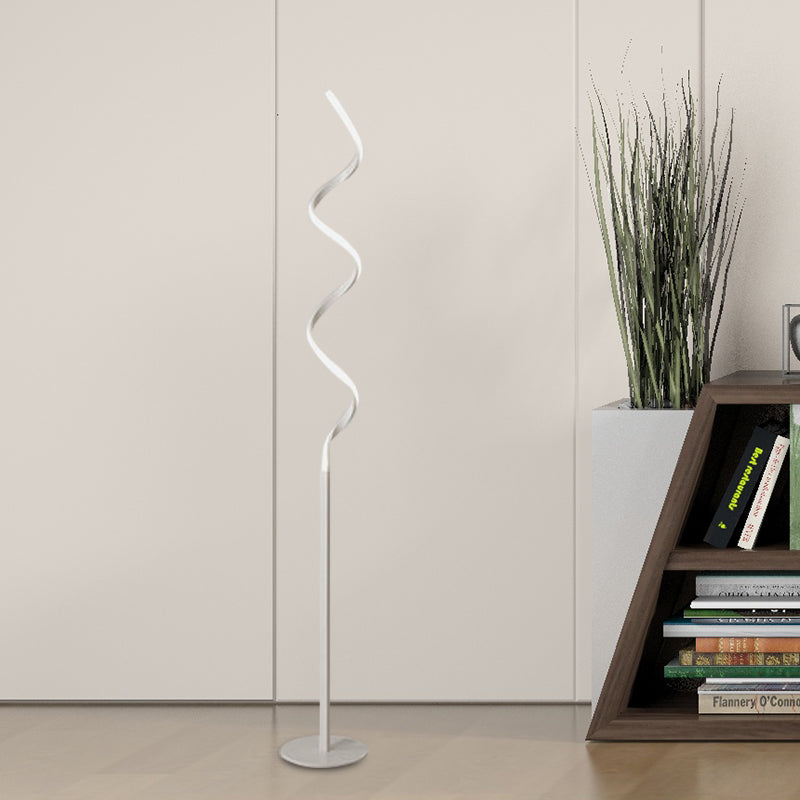 Spiral Shaped Floor Reading Light Modern Metal LED Bedroom Standing Lamp in Black/White Clearhalo 'Floor Lamps' 'Lamps' Lighting' 979755